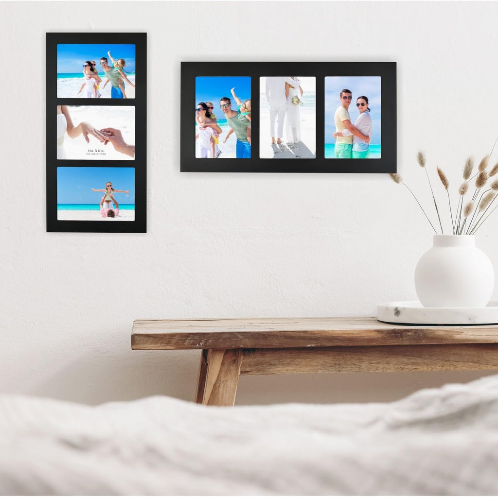 Collage Picture Frame Black Wood 4x6 3-Opening 1 Pack