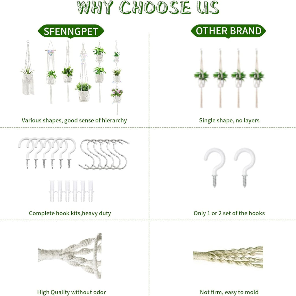 SFENNGPET Macrame Plant Hangers, 6Pack Hanging Planters for Indoor Plants