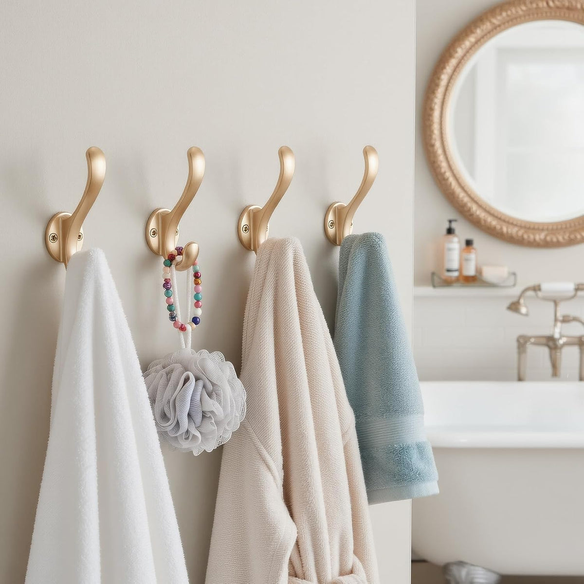 6 Pack Coat Hooks Wall Mount Heavy Duty Utility Retro Double Hooks for Hanging Coats,Hat, Towel, Key, Robe, Scarf, Bag, Cap (Gold)