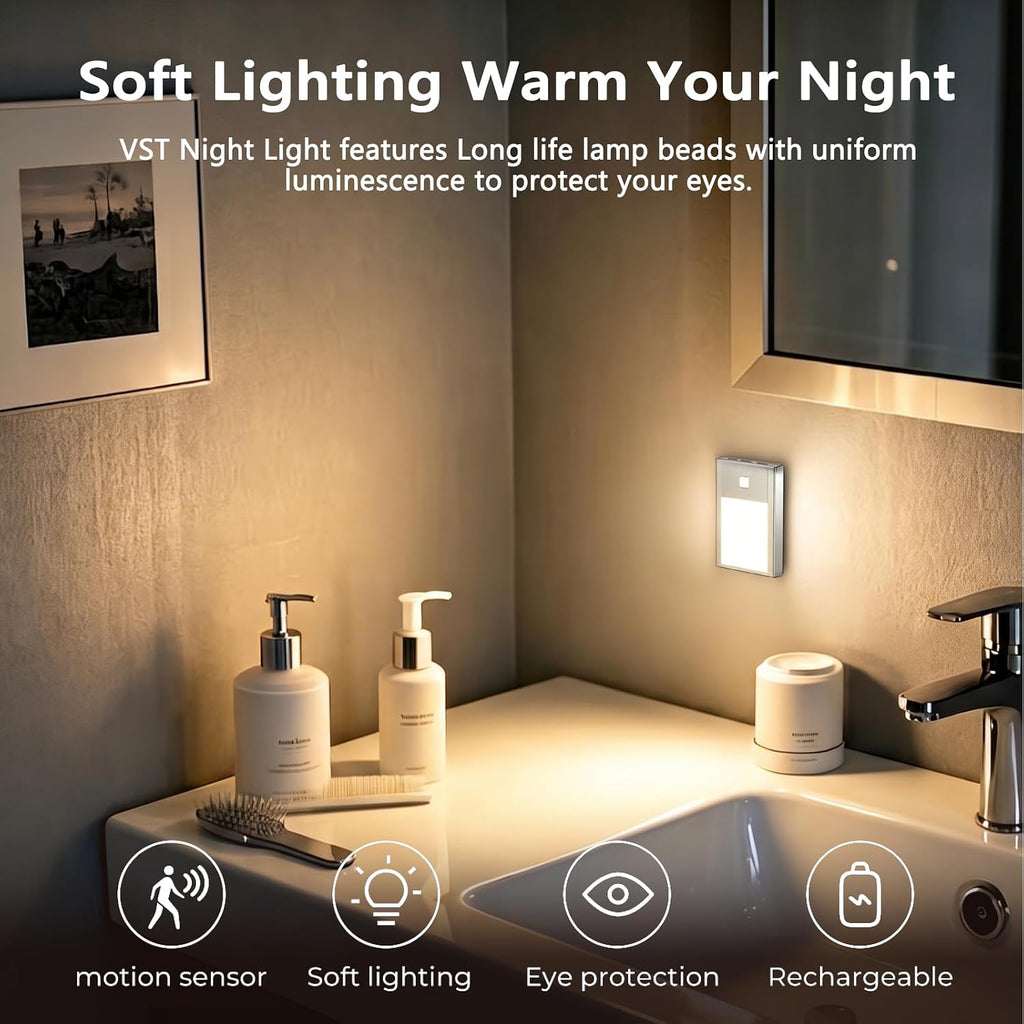 VST 3 Pack Rechargeable Stair Lights Motion Sensor Indoor, 3000K Warm White
