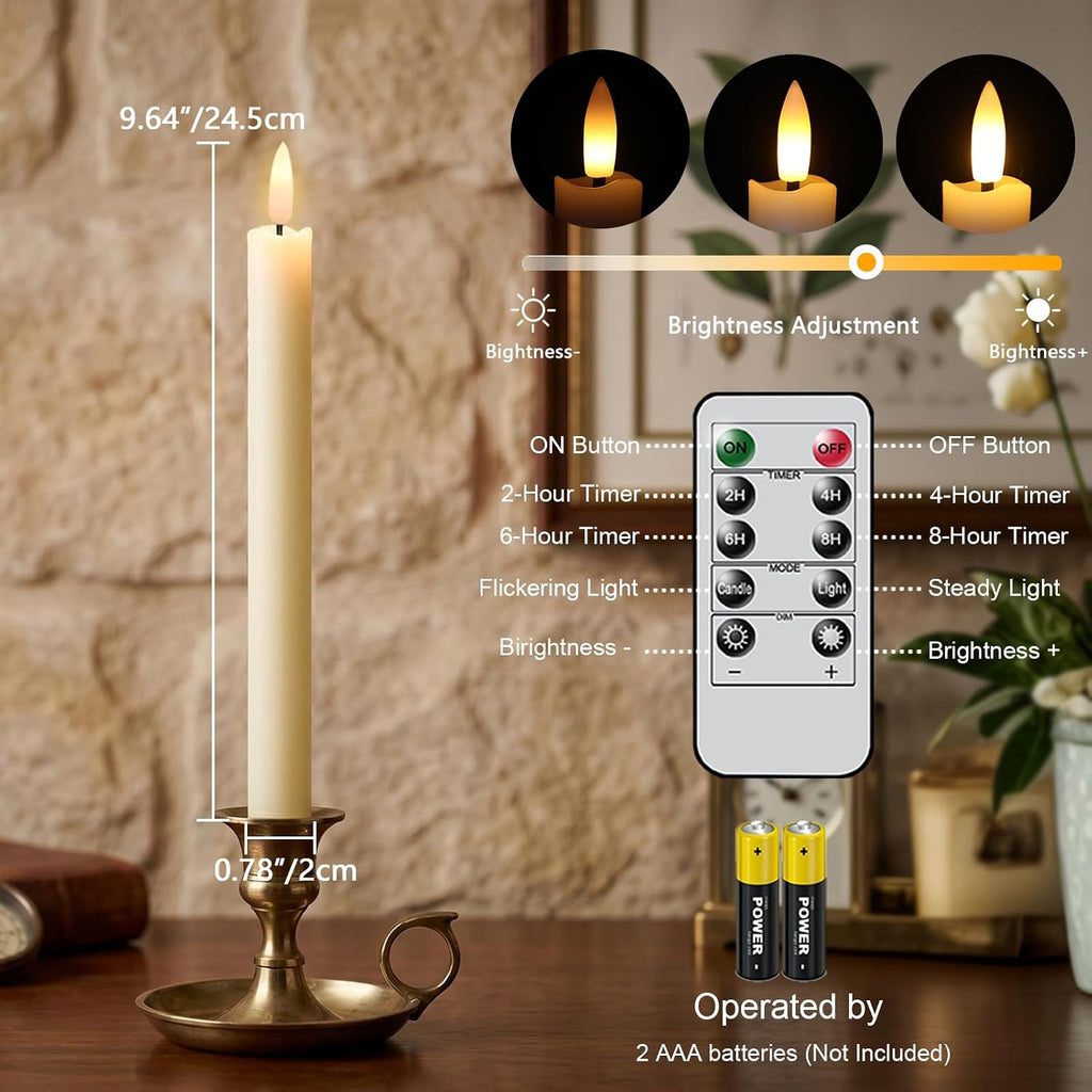 GenSwin Led Flameless Taper Candles Battery Operated Remote Timer Ivory