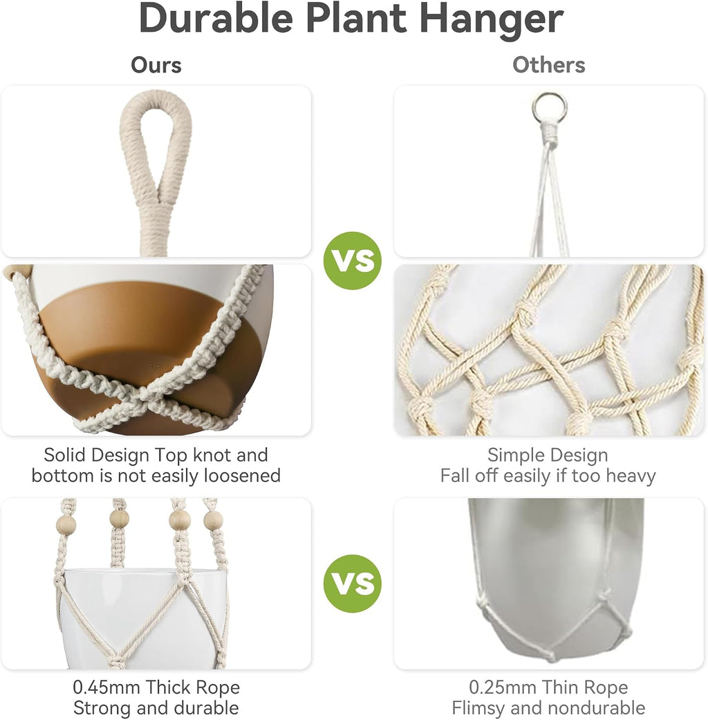 USLAI Macrame Plant Hanger, for Up to 15 Inch Pots, 35 Inch, Ivory, 2 Pack