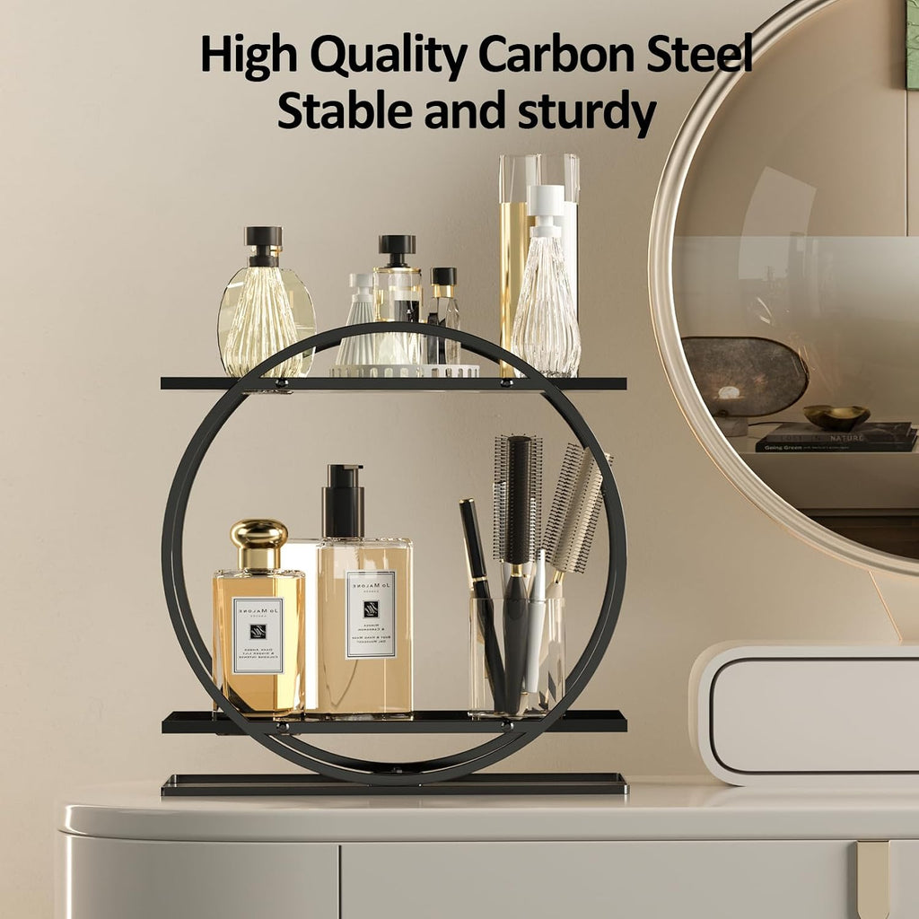 2 Tier Perfume Organizer for Dresser, Black Gold Perfume Makeup Perfume Stand Organizer for Vanity, Cosmetics Ideal Gift for Perfume Lovers-Black