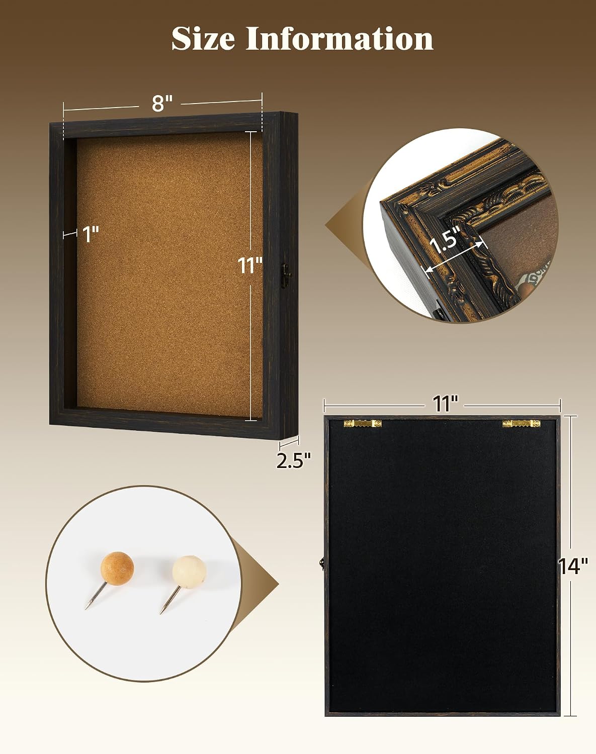 11x14 Vintage Shadow Box Display Case for Memorabilia, Black Gold