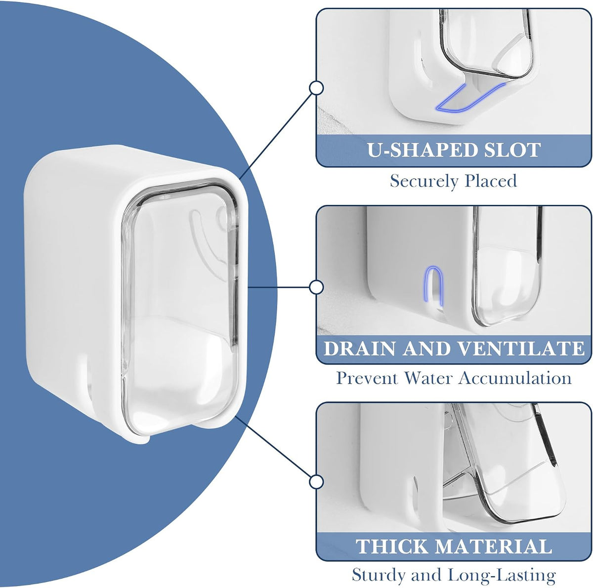 4 Pack Toothbrush Holders for Bathrooms Shower, Wall Mount Toothbrush Organizer with Cover, Self Adhesive Electric Toothbrush Storage, Quick Dry Toothbrush Hanger (Clear)