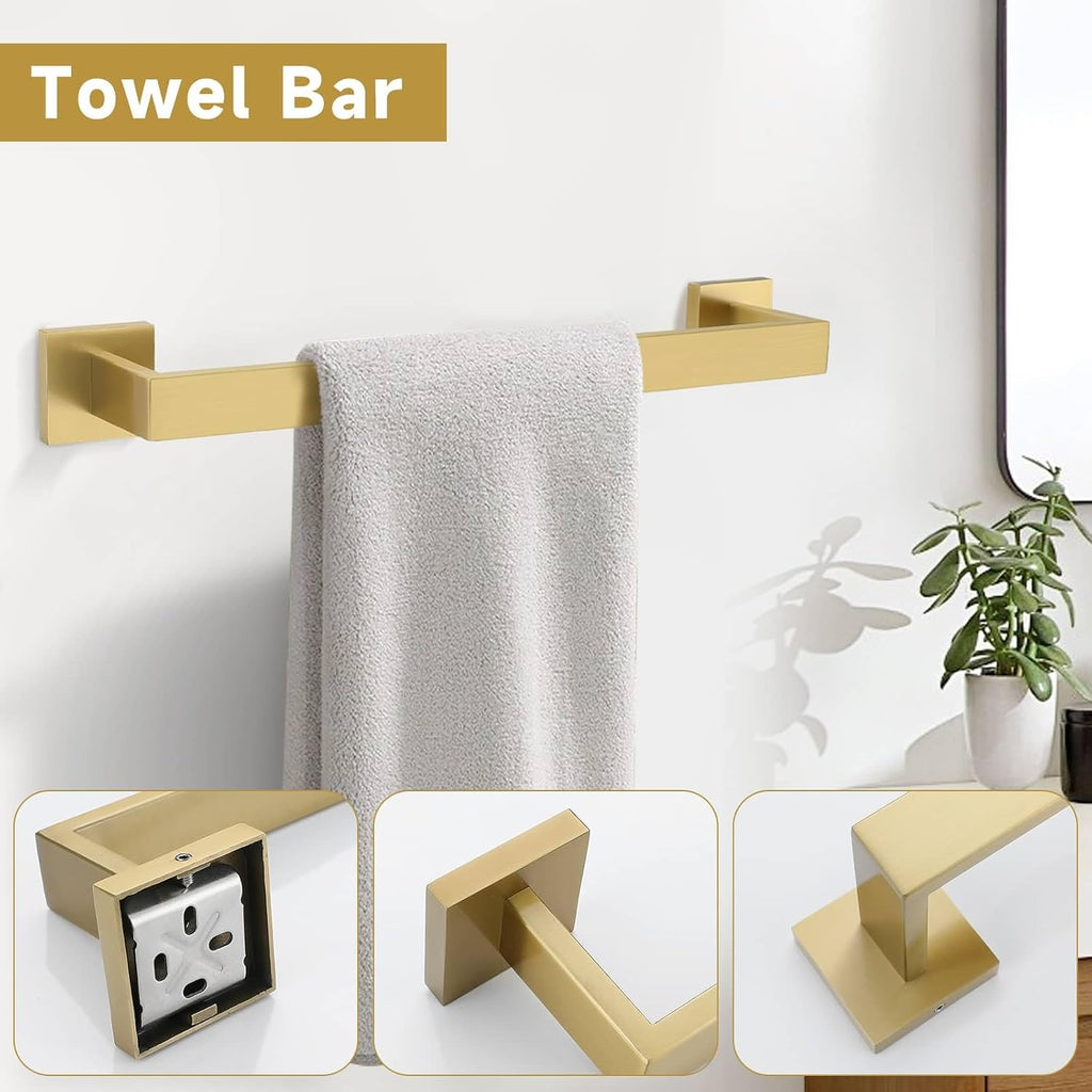 Brushed Gold 10 Pieces Bathroom Hardware Accessories Set Towel Bar Set Towel Holder&Racks Set for Bathroom,SUS304 Stainless Steel,Wall Mounted 16-Inch