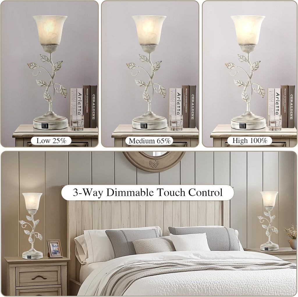 Set of 2 Rustic Touch Table Lamps for Bedroom 2 USB C+A