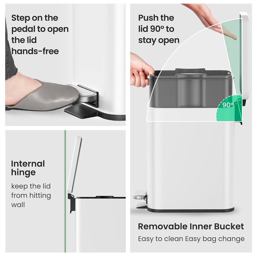 Cesun 2.6 Gallons Small Bathroom Trash Can with Lid Soft Close, White