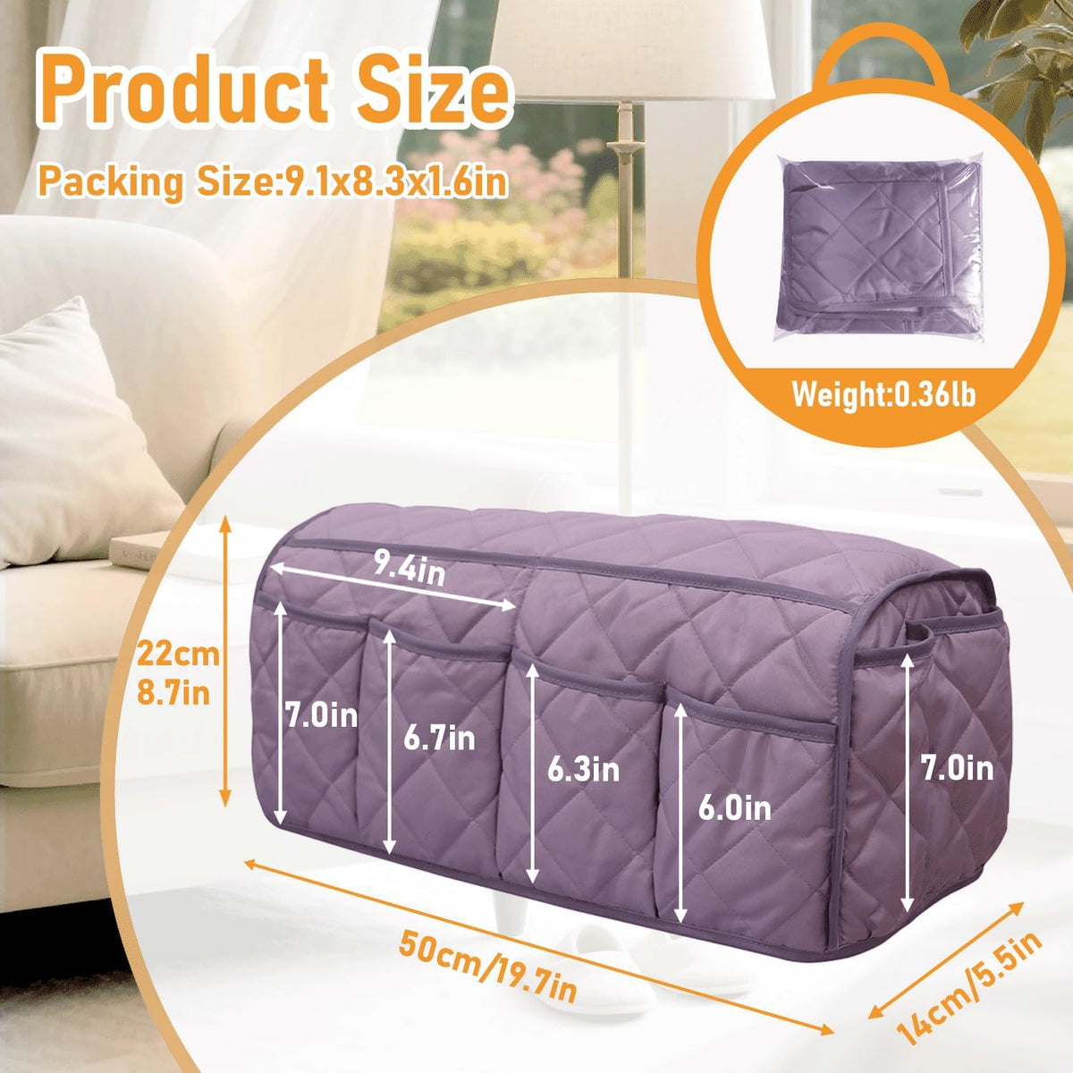 Armchair Caddy for Recliner, Non-Slip Recliner Pocket Organizer, Remote Holder for Recliners, Sofa Armrest Organizer, Couch Caddy with 14 Pockets Storage for TV Remote, Phone, Magazine (Purple)