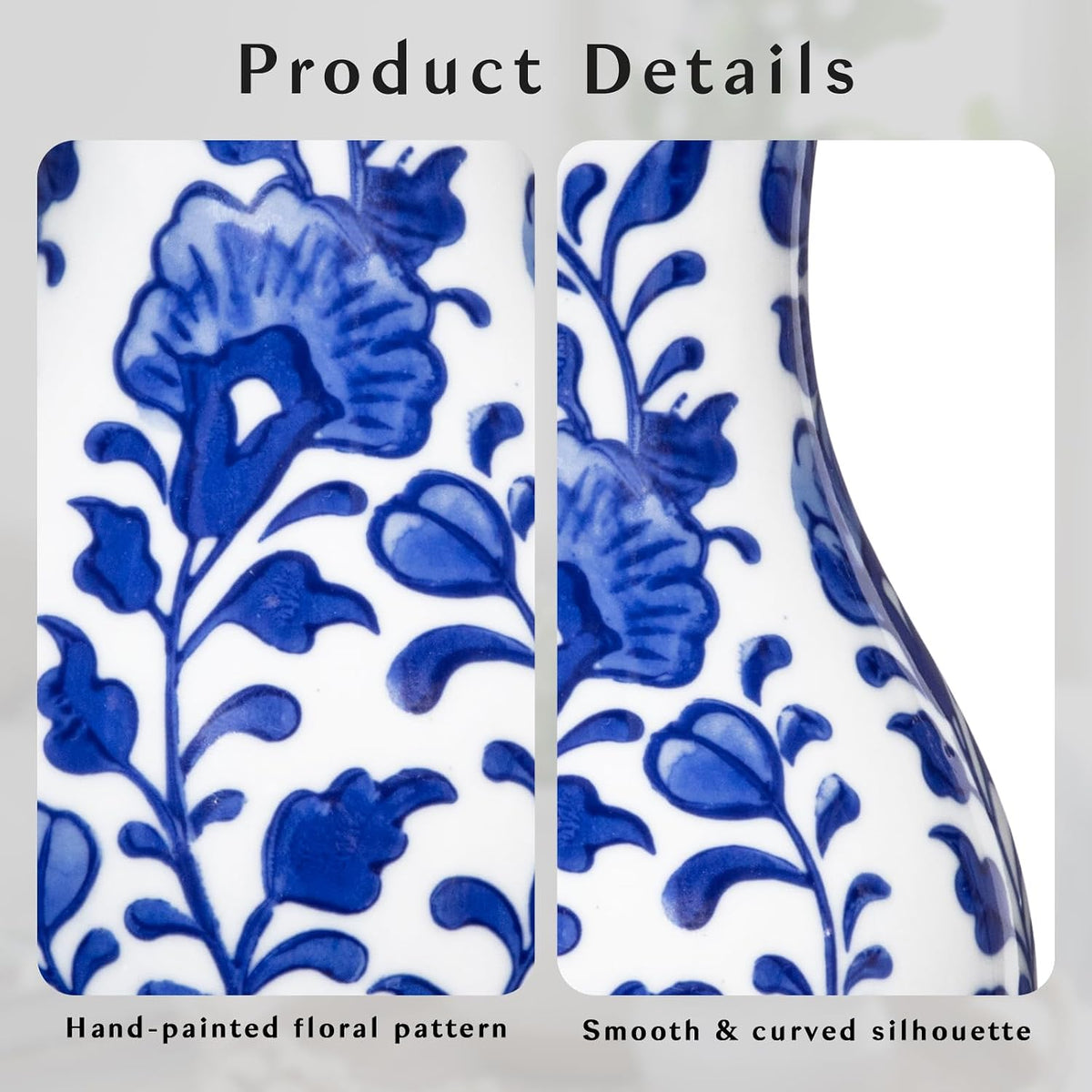 Set of 2 Small Blue and White Ceramic Vase, 6" Bud Chinoiserie Flower Vase