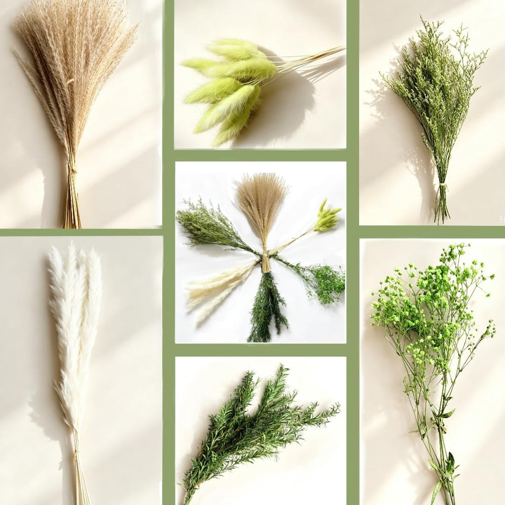 6 Kinds Green Pampas Grass Dried Flowers Bouquet