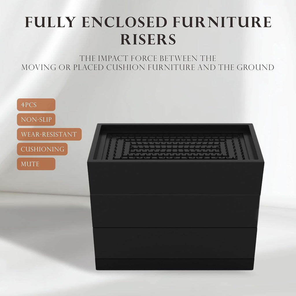 4Pcs Bed Risers Heavy Duty Adjustable 4.33" Furniture Risers Black