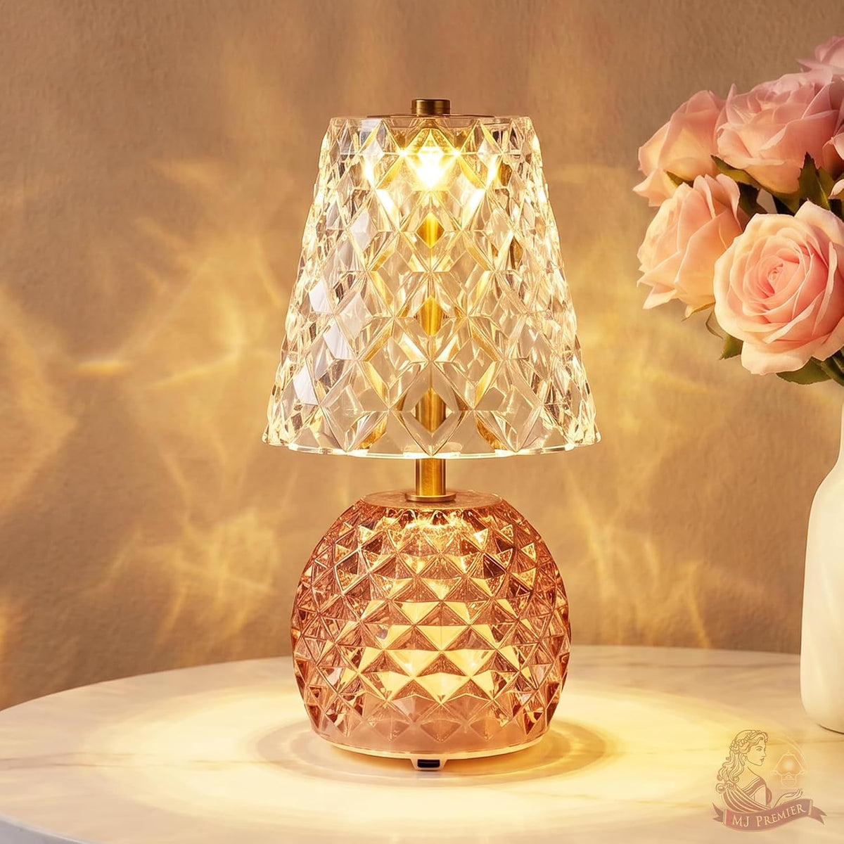 MJ PREMIER Rechargeable Table Lamp Cordless Mushroom Lamp with Timer Pink