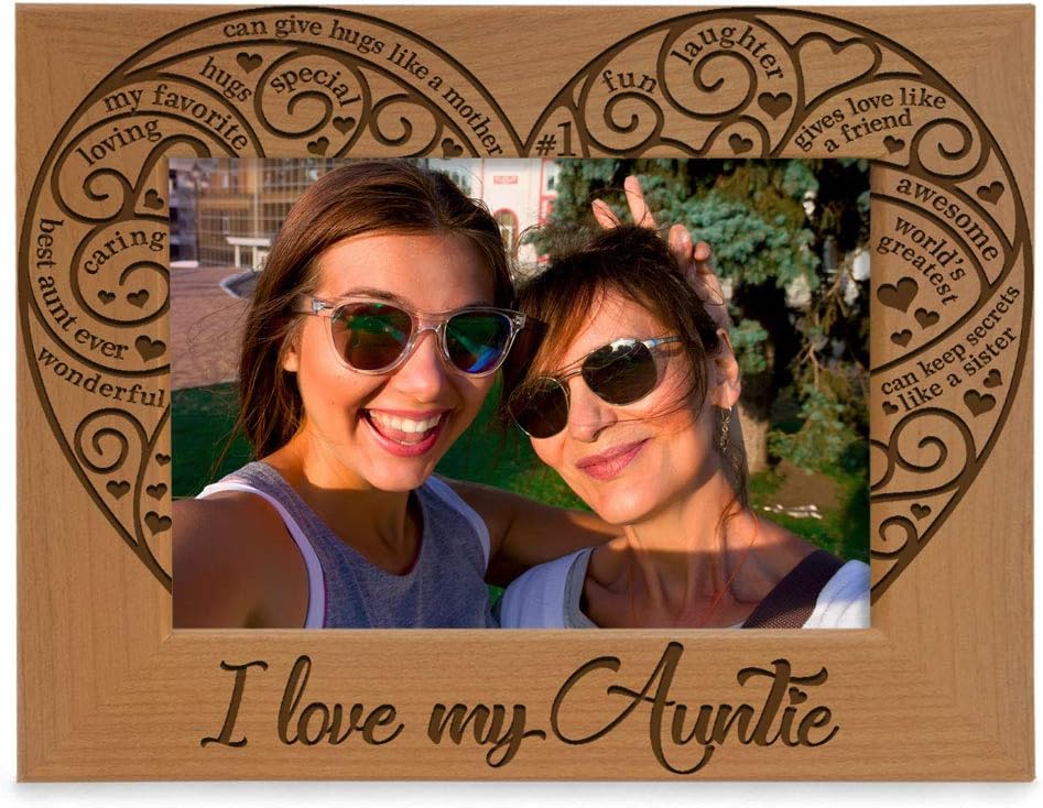 KATE POSH I Love my Auntie Picture Frame, Best Aunt Ever, Engraved Natural Wood Picture Frame (5x7 - Horizontal)