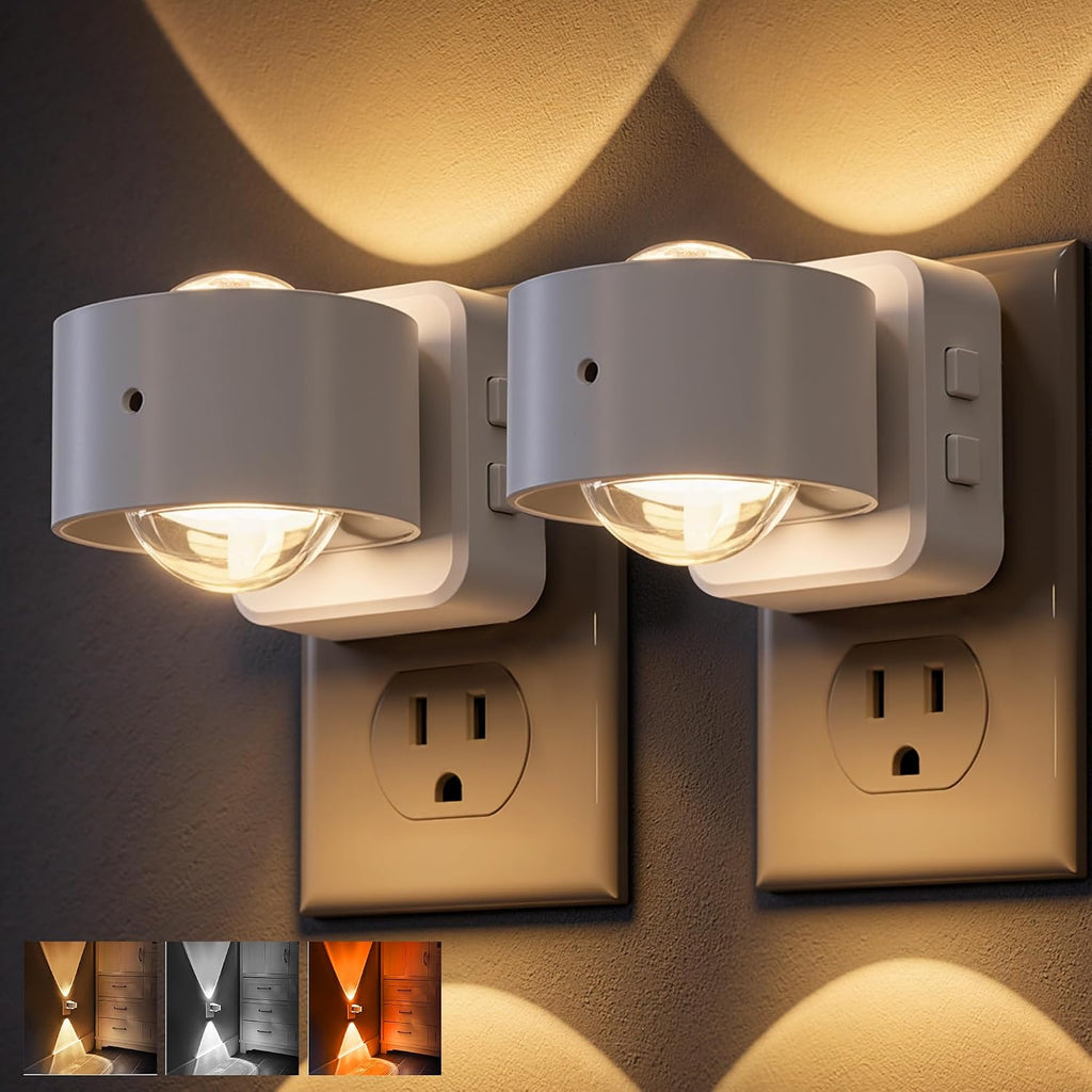 L LOHAS LED Night Light Projector, Night Lights Plug into Wall 3CCT 2 Pack