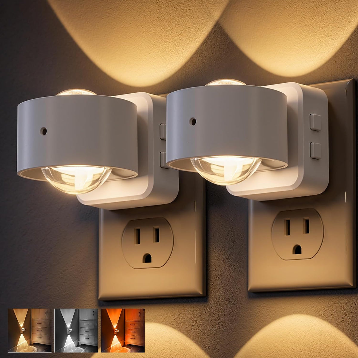 L LOHAS LED Night Light Projector, Night Lights Plug into Wall 3CCT 2 Pack