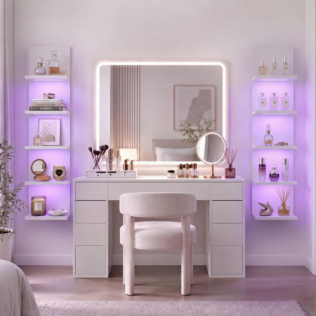 VIWODS 5-Tier Wall Shelf Unit with RGB Light, White
