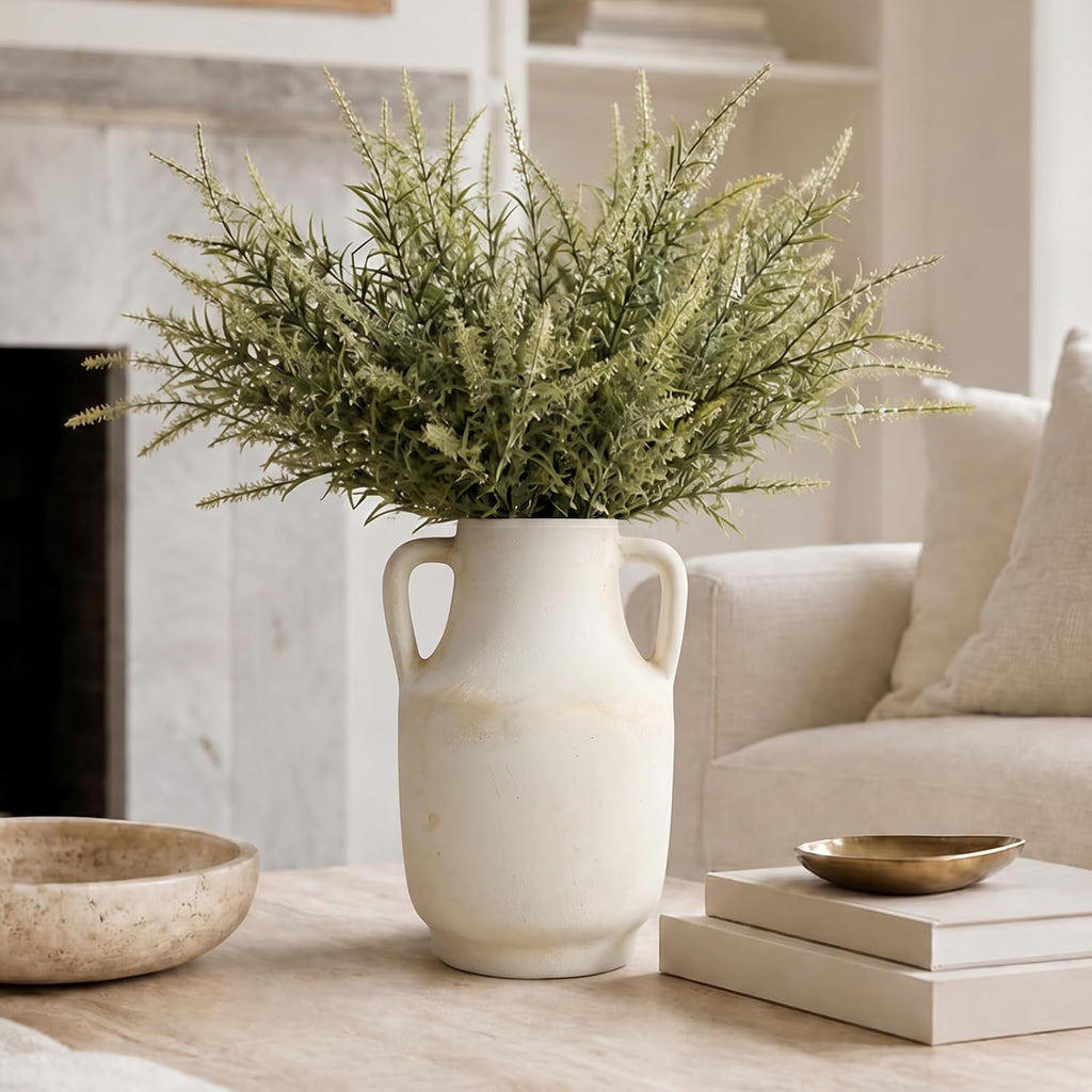 Deep Dream Ceramic Flower Vase with Handles, 11 Inch Large White Ceramic Vase, Decorative Tall Terracotta Vase, Farmhouse Rustic Vase for Home Decor, Shelf, Living Room, Bedroom,Table (White)