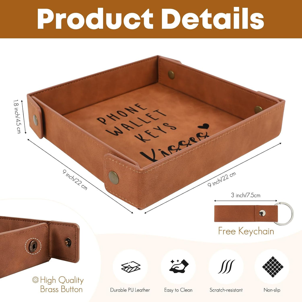 Gifts for Boyfriend, Husband, Romantic Gifts for Him, Mens Birthday Gifts Idea - Premium PU Leather Valet Tray - Best Mens Gifts for Birthday Anniversary Christmas Valentines