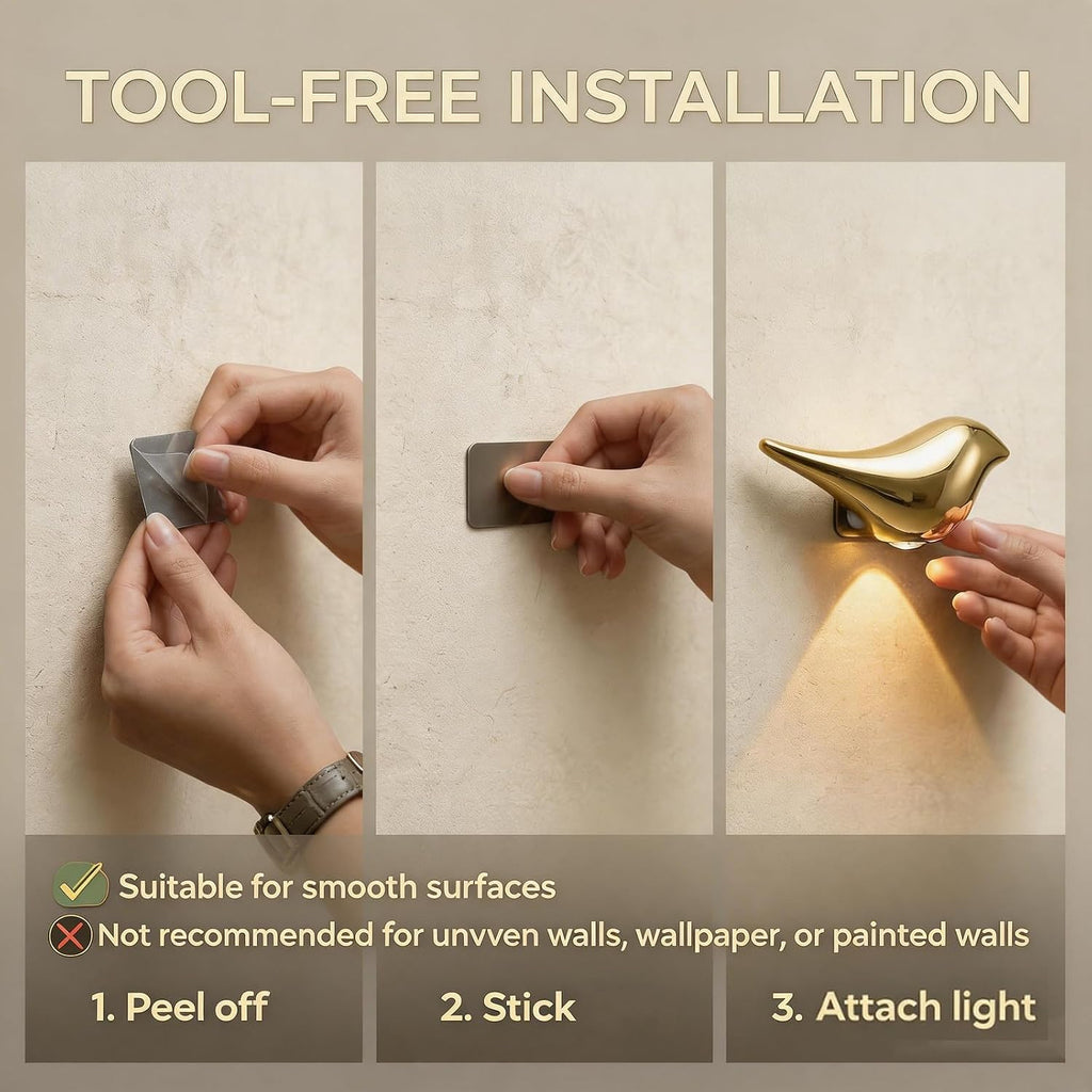 GDQ 2‑Pack Gold Bird‑Shaped Motion Sensor LED Rechargeable Wall Night Light