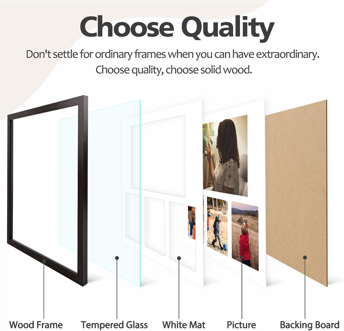 Golden State Art 14x16 Dark Brown Wood Picture Frame for 8x10 and 4x6 Photo