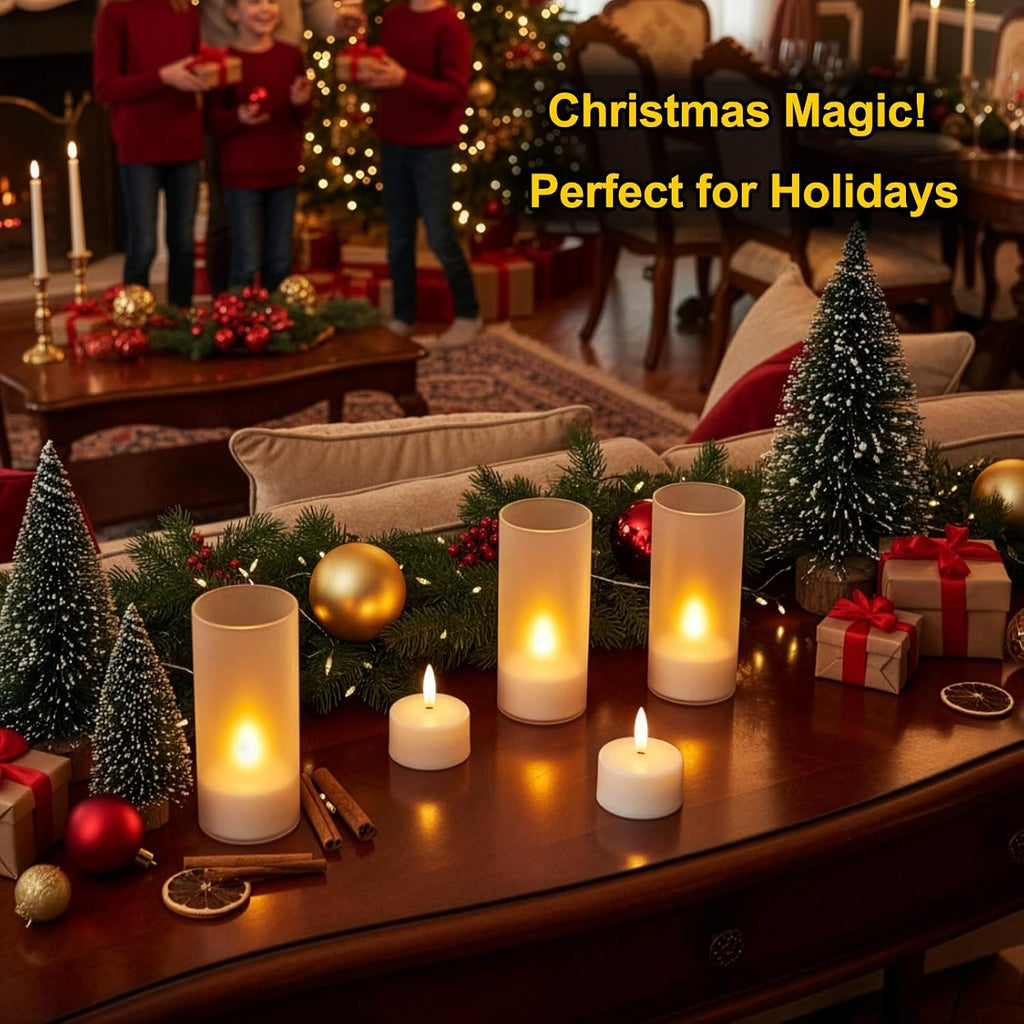 Flameless Tea Lights Candles with Charging Station,LED Tea Lights Candles with Remote Control Timer for Table Decorations,Valentine's Day,Home Decor,6-Pack with Frosted Plastic Candle Covers
