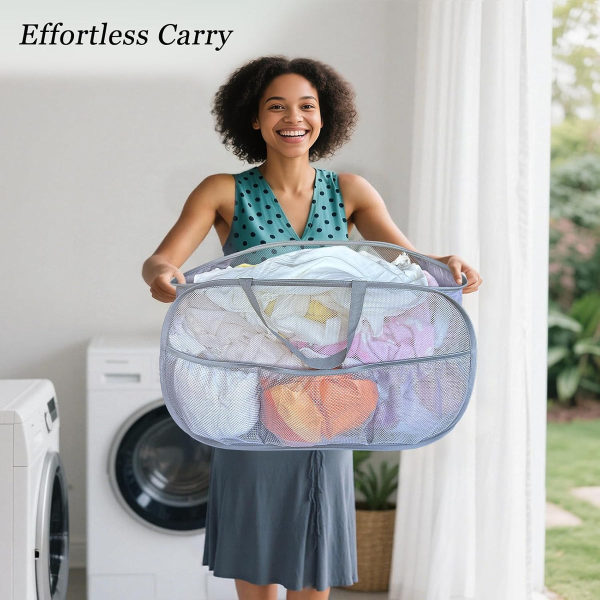 Pop Up Laundry Hamper 2 Pack with Handles & Side Pockets