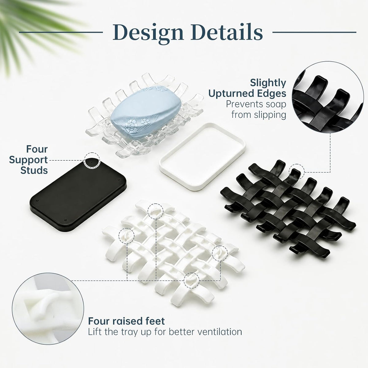 1 Pack Woven Design Self Draining Clear Soap Dish for Bathroom Sink, Double-Layer Shower Soap Holder with Removable Drip Tray for Kitchen Counter, Plastic Shower Soapdish for Bar Soap & Sponge