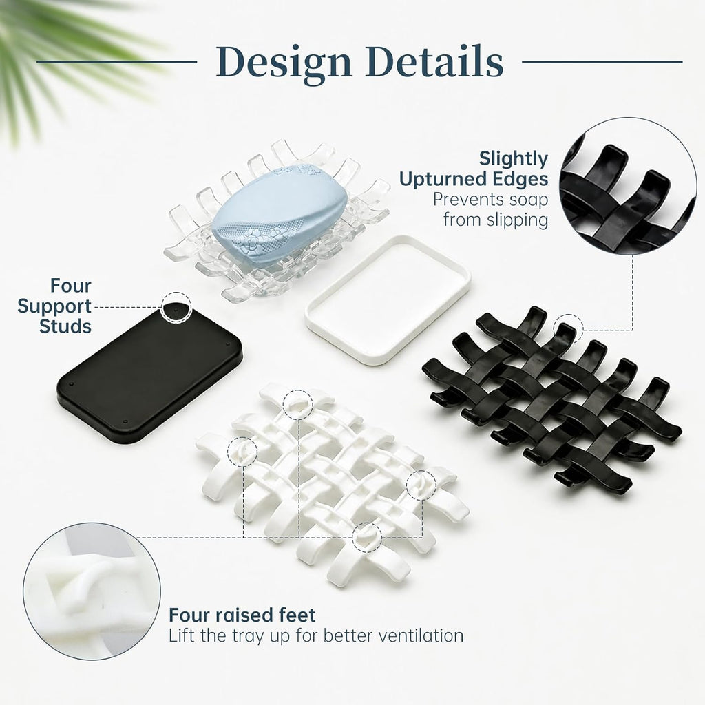1 Pack Plastic Bar Soap Dish for Shower, White Draining Shampoo & Conditioner Soap Bar Holder, Double-Layer Drainage Soap Stand with Drip Tray for Bathroom, Shower Niche/Shelf, Kitchen Counter