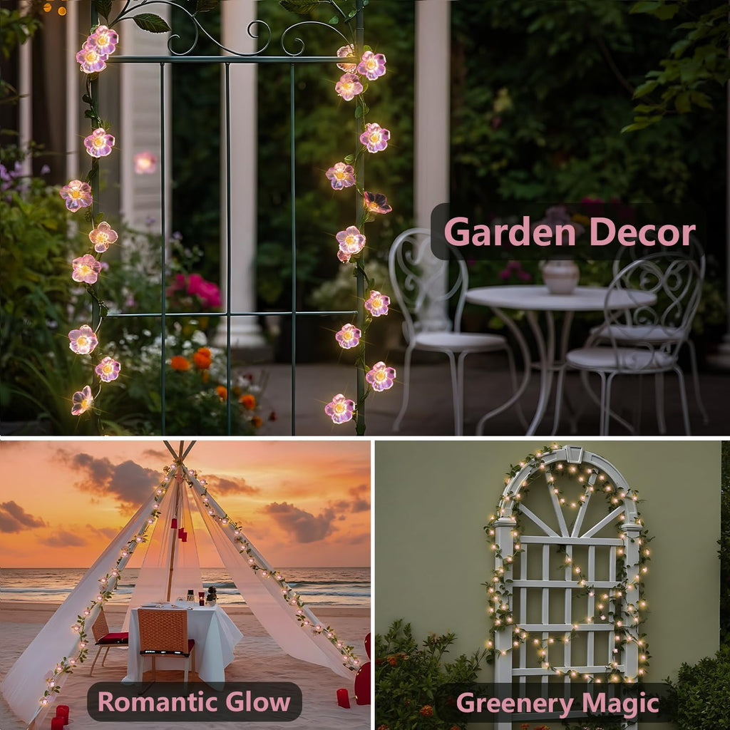 suddus 40 LED 12.8 ft Cherry Blossom Vine Lights Battery Powered with Timer