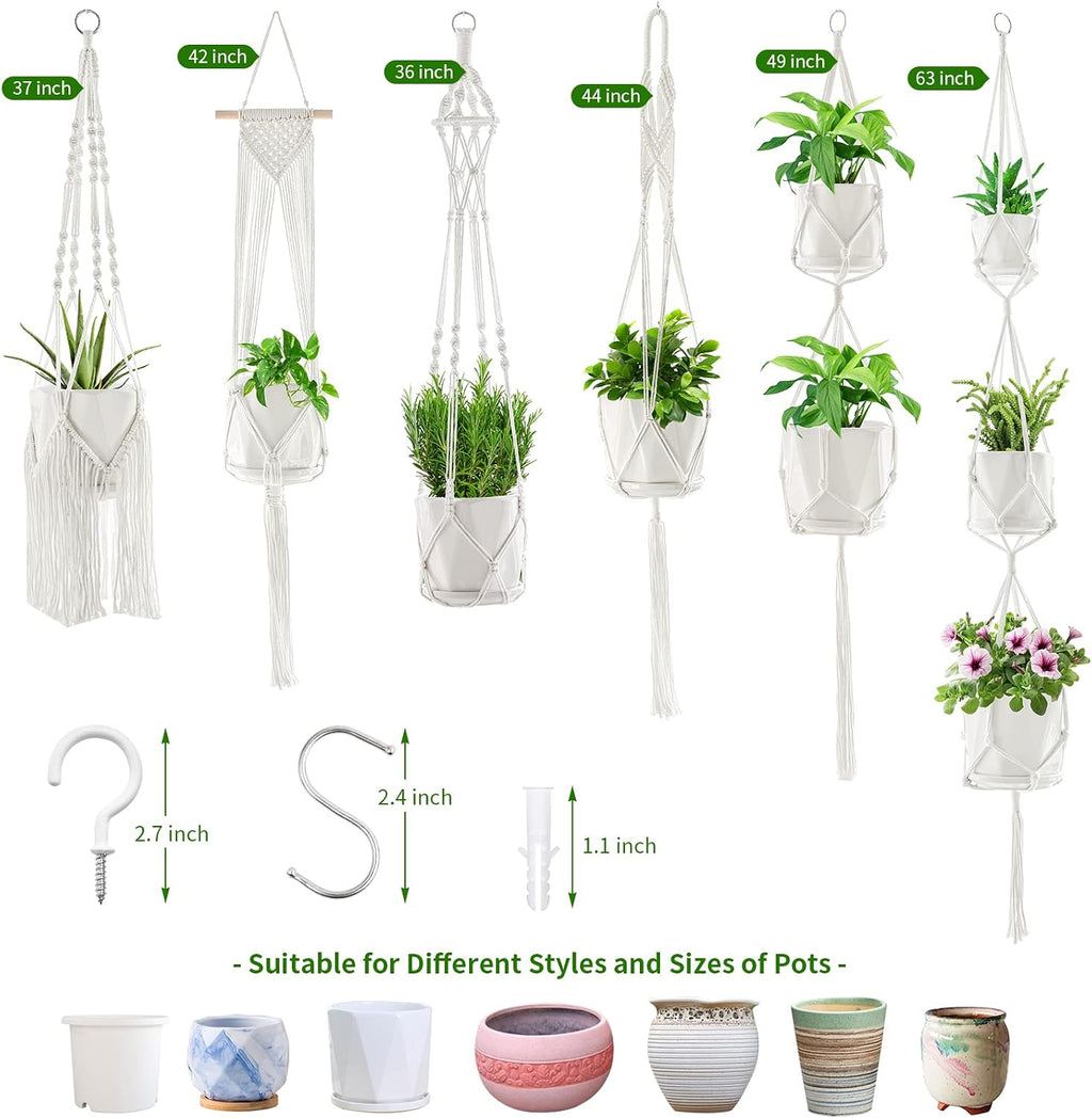 SFENNGPET Macrame Plant Hangers, 6Pack Hanging Planters for Indoor Plants