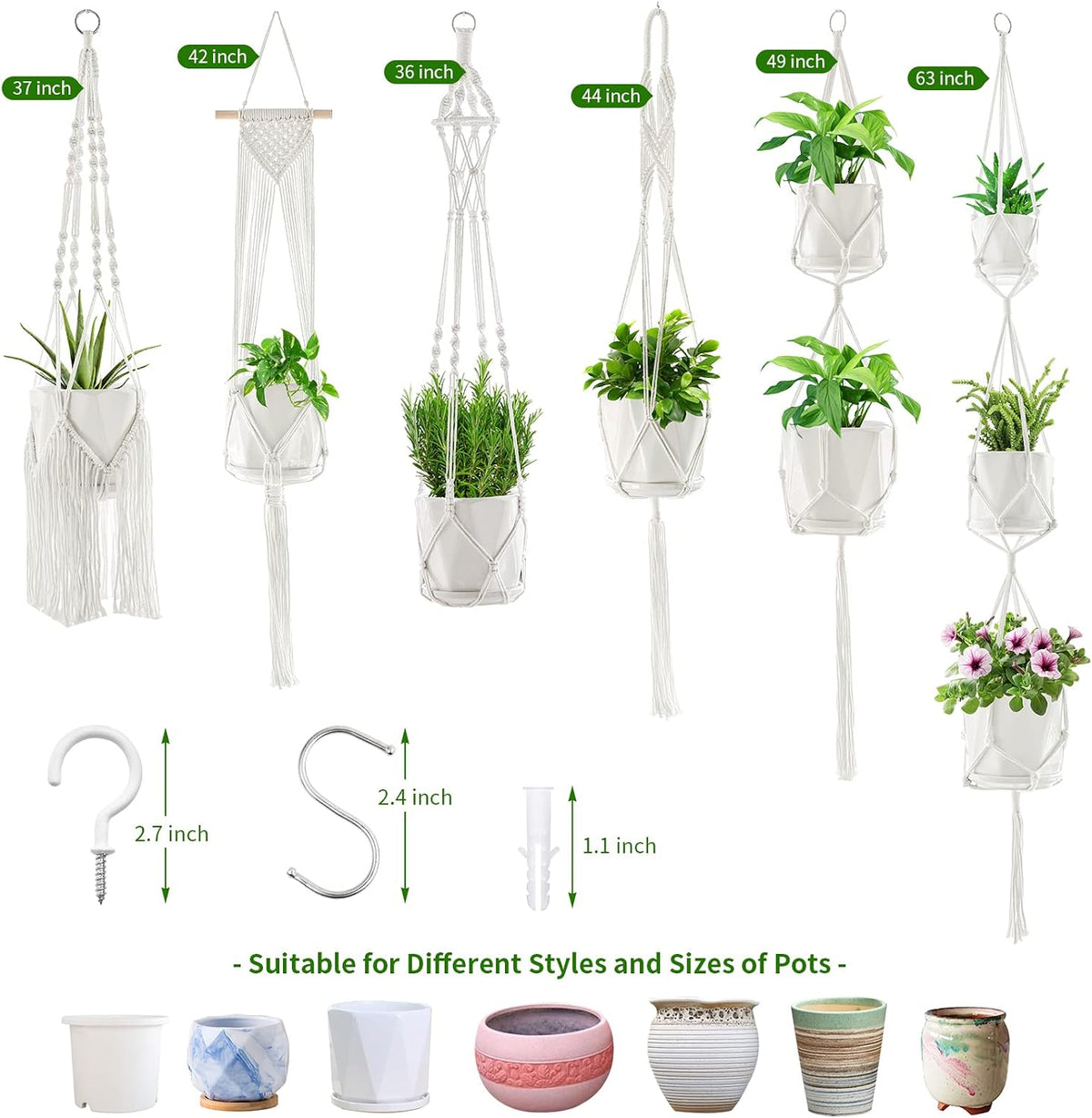 SFENNGPET Macrame Plant Hangers, 6Pack Hanging Planters for Indoor Plants