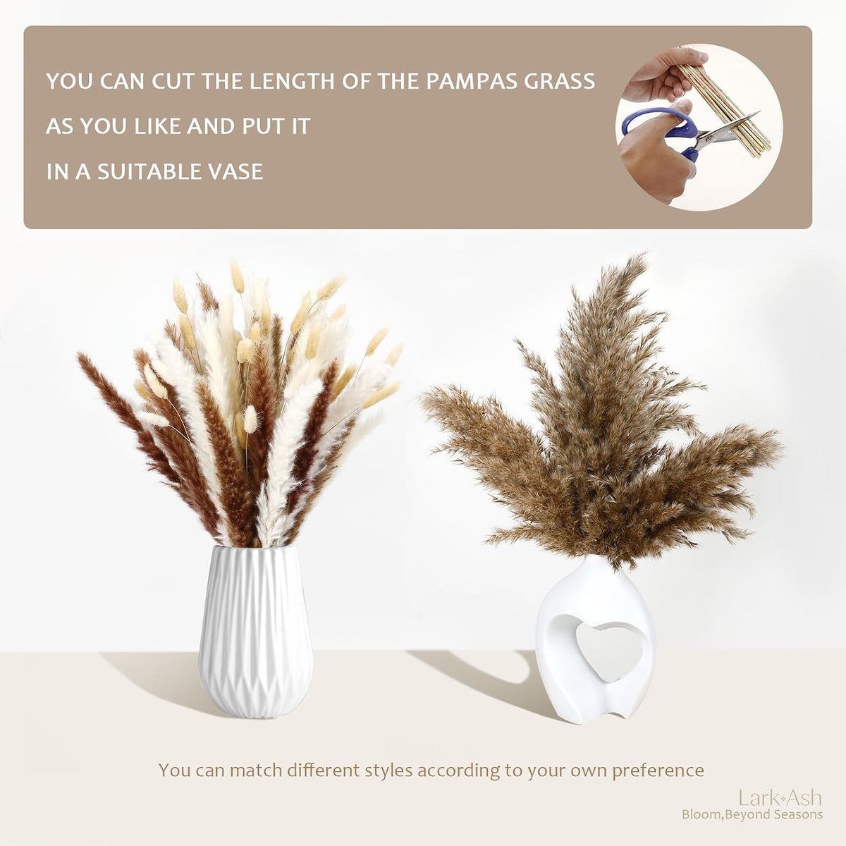 220 Stems Dried Pampas Grass Decor-White Pampas Grass,Brown Pampas,Bunny Tails Grass,Fluffy Pompas.Rustic Flower Bouquets for Wedding, Home Decor,Table Centerpiece,Apartment and Boho Decor