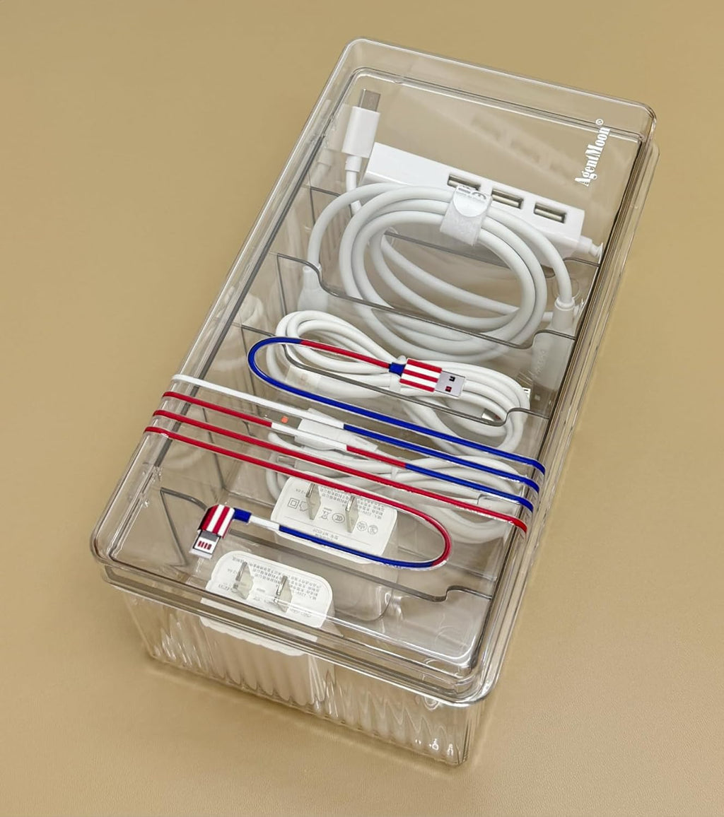 AgentMoon Clear Acrylic Cable Organizer Box with Lid, 1PCS
