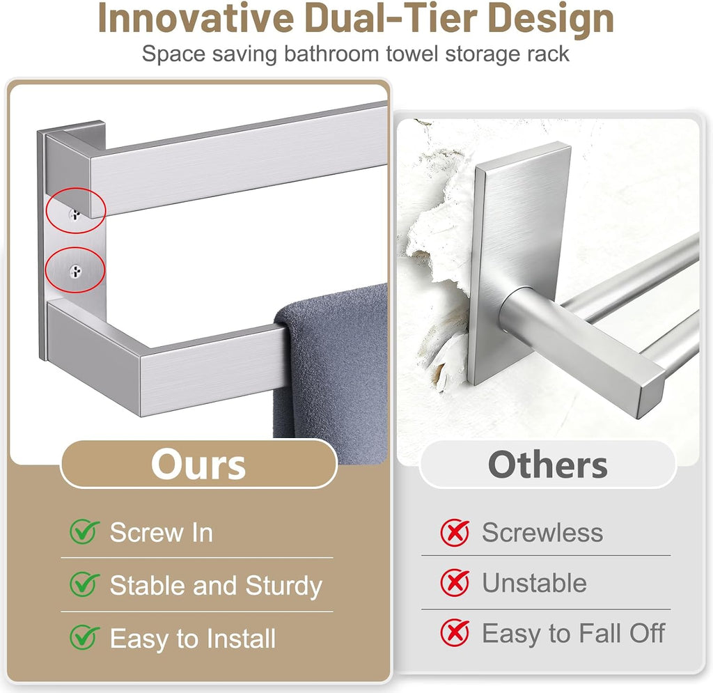 Double Towel Bar,Towel Rack for Bathroom Stainless Steel Wall-Mounted Bathroom Hardware Accessories Brushed Nickel 24 Inch