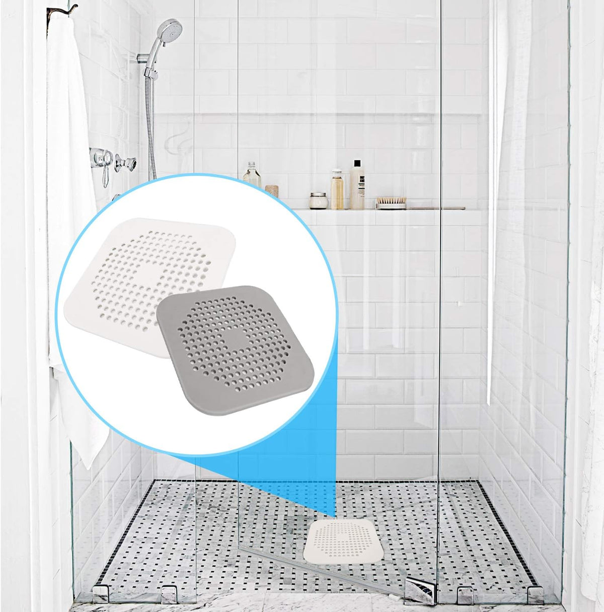 Square Drain Cover for Shower 5.7-inch TPR Drain Hair Catcher 2 Pack (Grey)