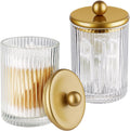 SheeChung 2 Pack Gold Ribbed Glass Qtip Holder with Metal Lids