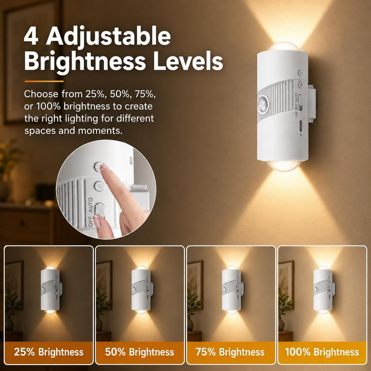 2 Pack Motion Sensor Night Lights, 8 Colors, 4 Brightness Levels
