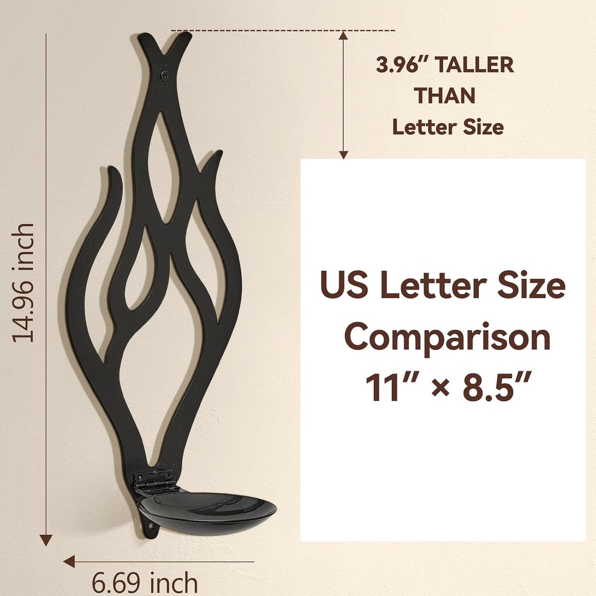 Wall Candle Sconces Set of 2, Modern Minimalist Metal Candle Holders for Pillar, Tealight, and LED Candles, Flame-Shaped Decorative Wall Decor for Living Room Dining Room (Black)