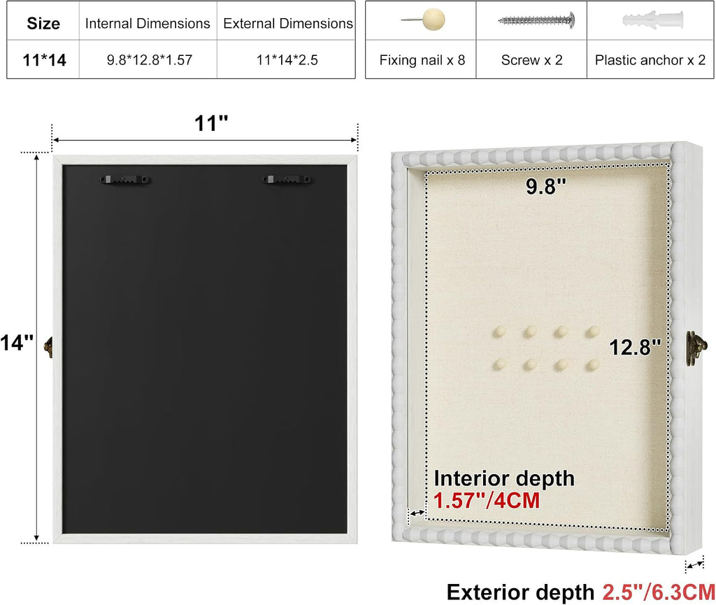 Love-KANKEI 11x14 Deep Shadow Box Frame,Solid Wood Beaded Edge Frame,White