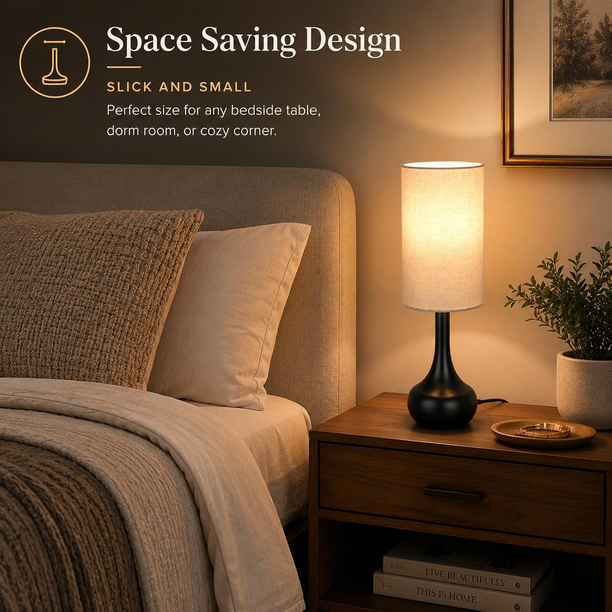 17" Skinny Touch Lamp for Nightstand,3-Way Dimmable Bedside Lamp