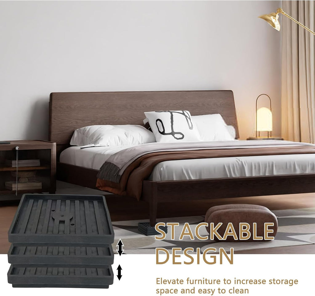 Bed Risers Heavy Duty, Set of 8, Stackable Square Furniture Risers, Black