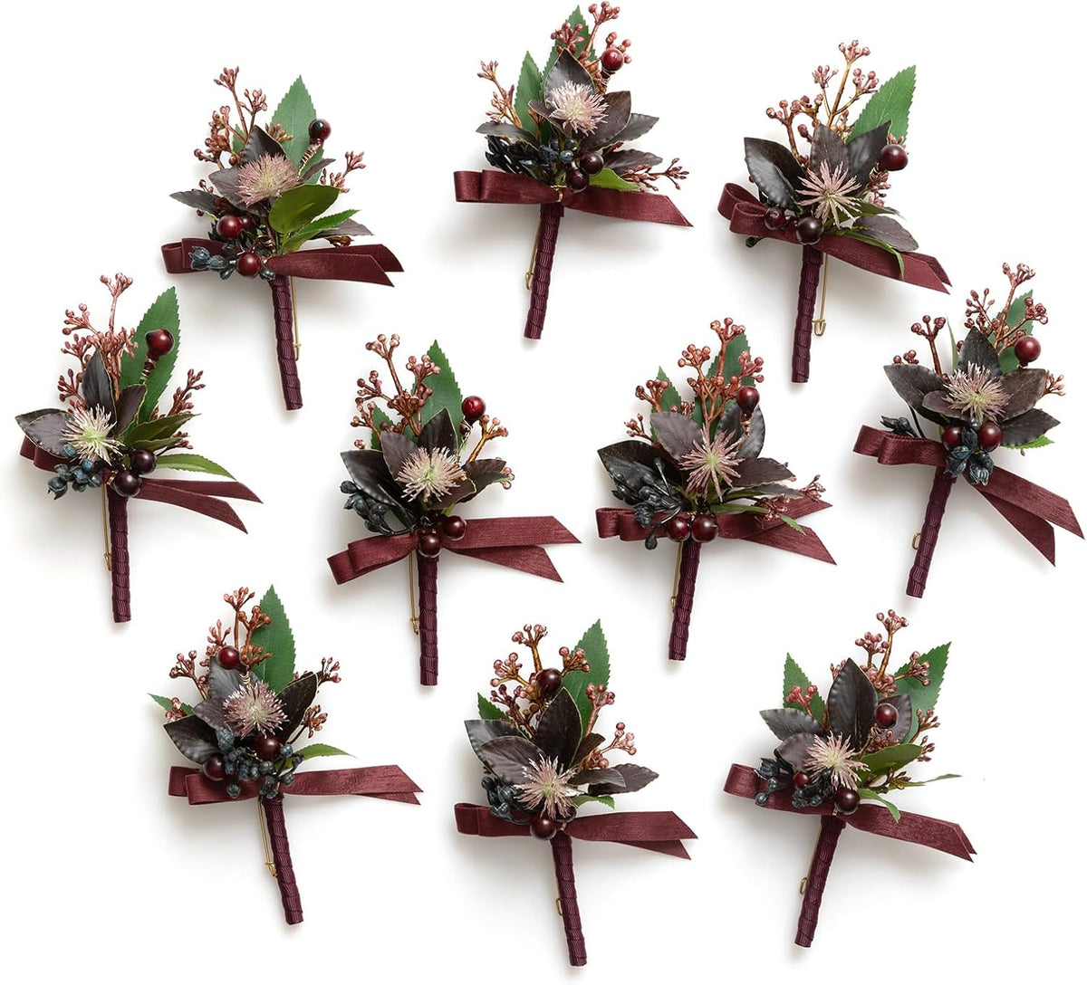 Ling's moment Boutonniere for Men, Black Baccara Burgundy, 10pcs