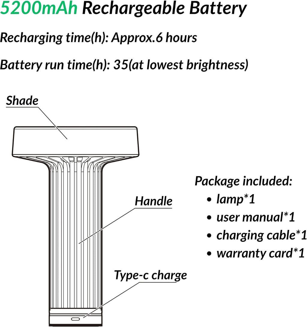 HAPYGI Cordless Table Lamp–Touch Sensor with Stepless Dimming, 5200mAh Rechargeable Battery & 100% Aluminum Body, Modern Minimalist Portable Night Light for Bedroom, Nightstand, Home Decor (Silver)