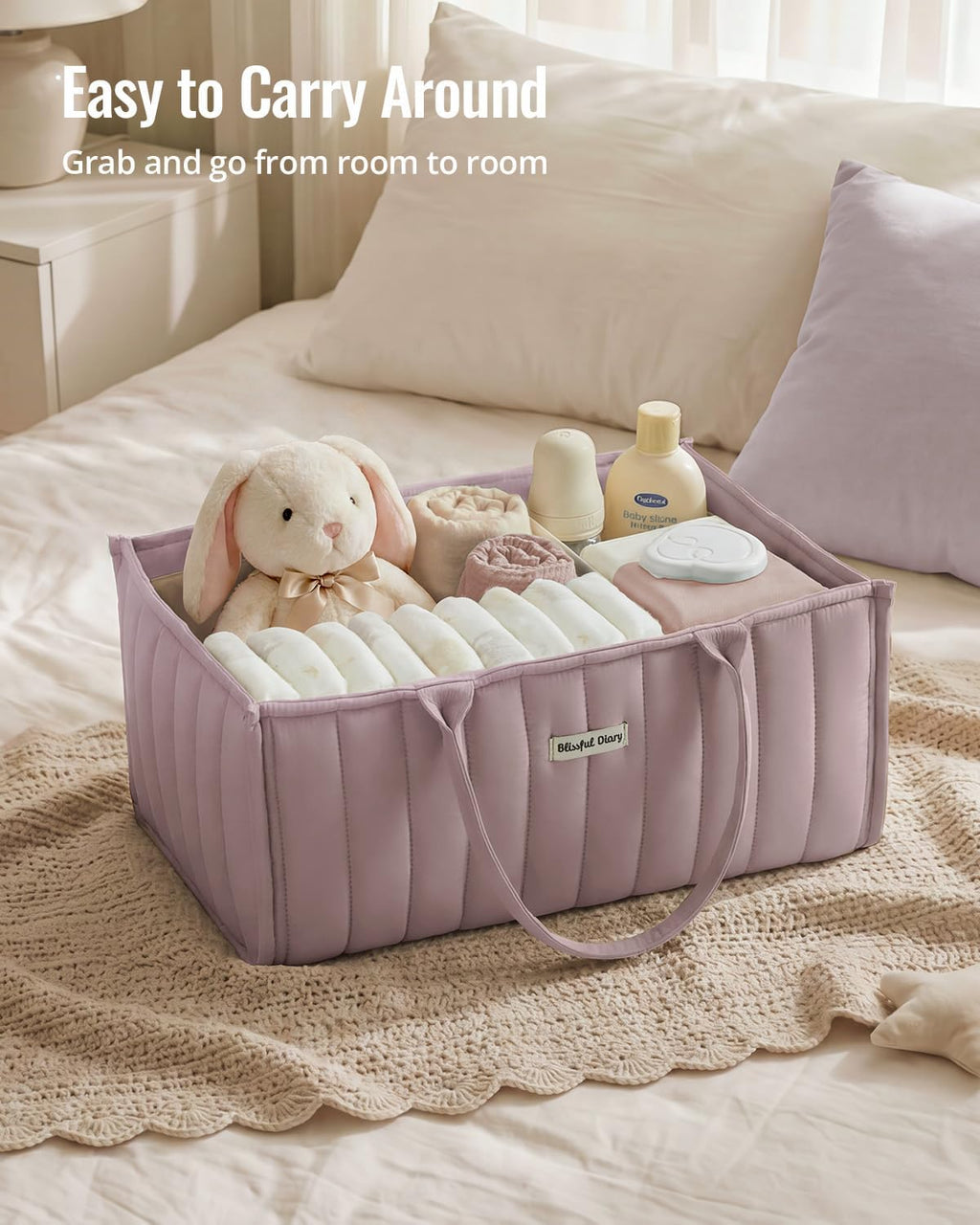 Blissful Diary Baby Diaper Caddy Organizer, Nursery Storage, Mauve Pink