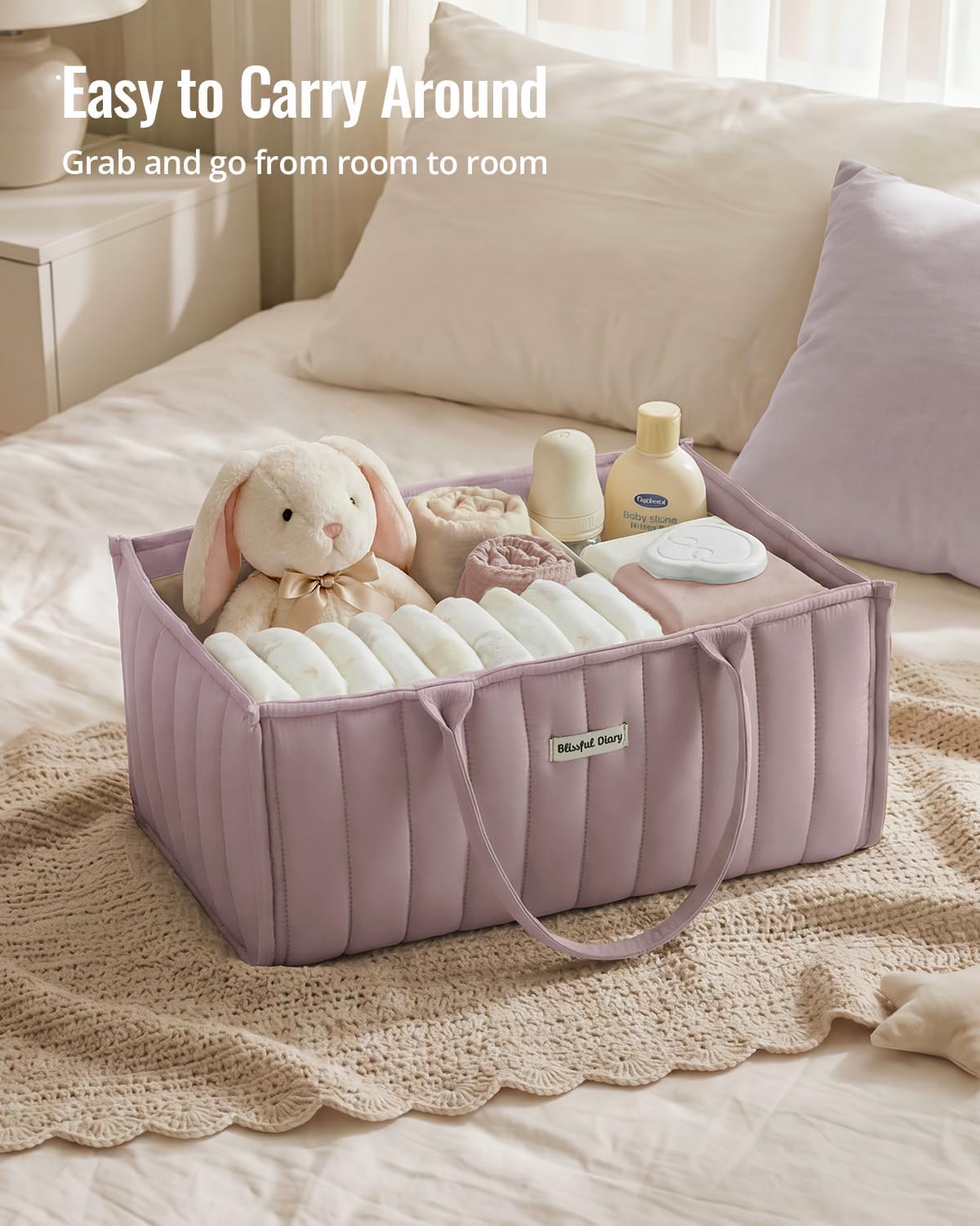 Blissful Diary Baby Diaper Caddy Organizer, Nursery Storage, Mauve Pink