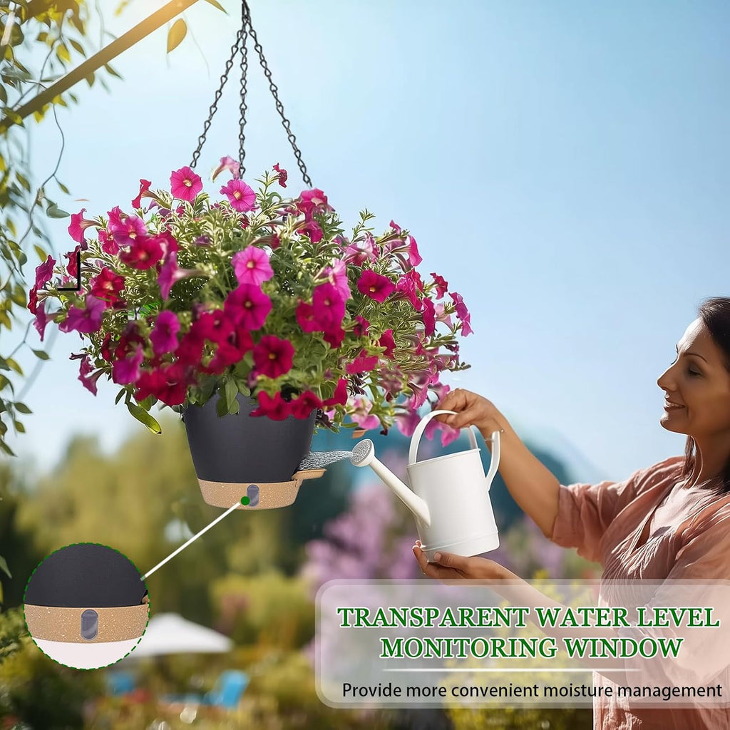 8 Inch Self Watering Hanging Planter for Indoor Outdoor Plants, 2 Pack