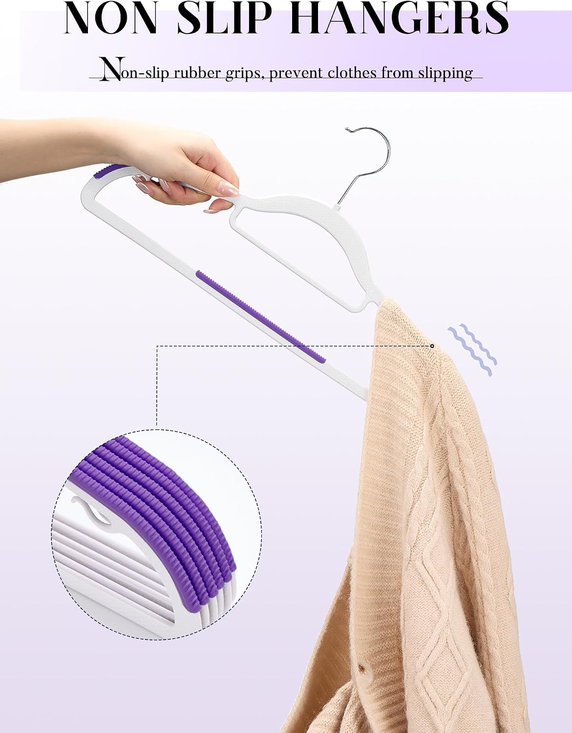 HOUSE DAY Slim Plastic Hangers 100 Pack, Non Slip Purple Clothes Hangers