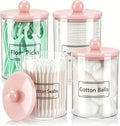 Tbestmax Qtip Holder Bathroom Canisters, 10 oz Bathroom Jars with Pink Lids for Cotton Ball Swab Pad Storage Dispenzer - Pack of 4