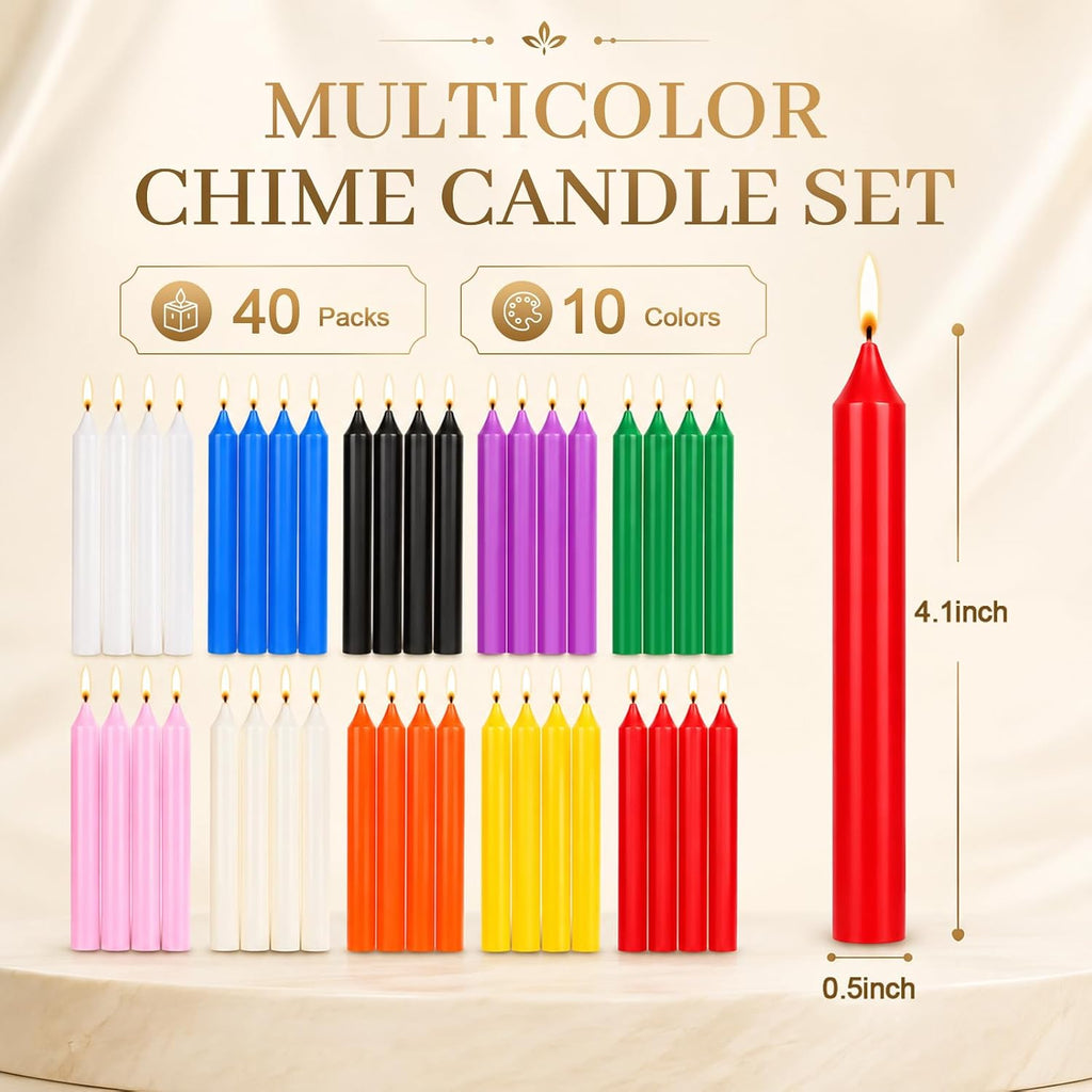 40Pack Spell Candles, 4Inch Small Chime Candles Bulk, Colored Candle Sticks